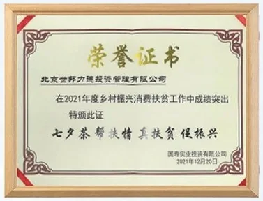 2021年度乡村振兴消费扶贫荣誉证书